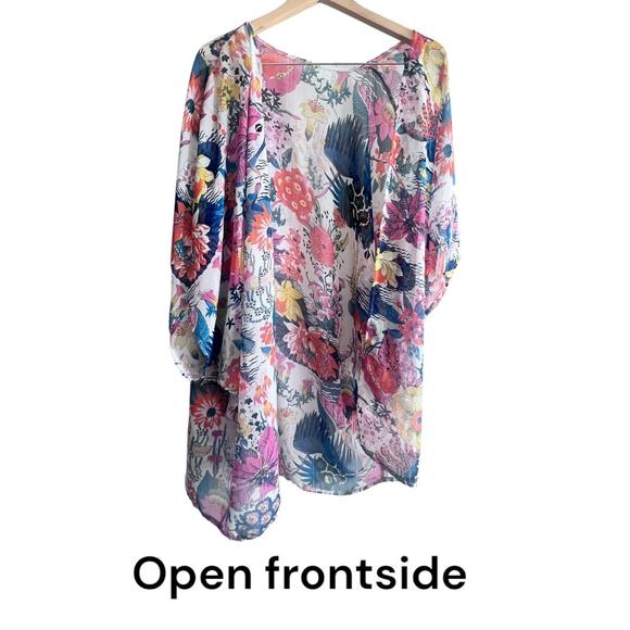 Chiffon Loose-Fit Tropical Floral Kimono or Coverup Size XL - Picture 1 of 3
